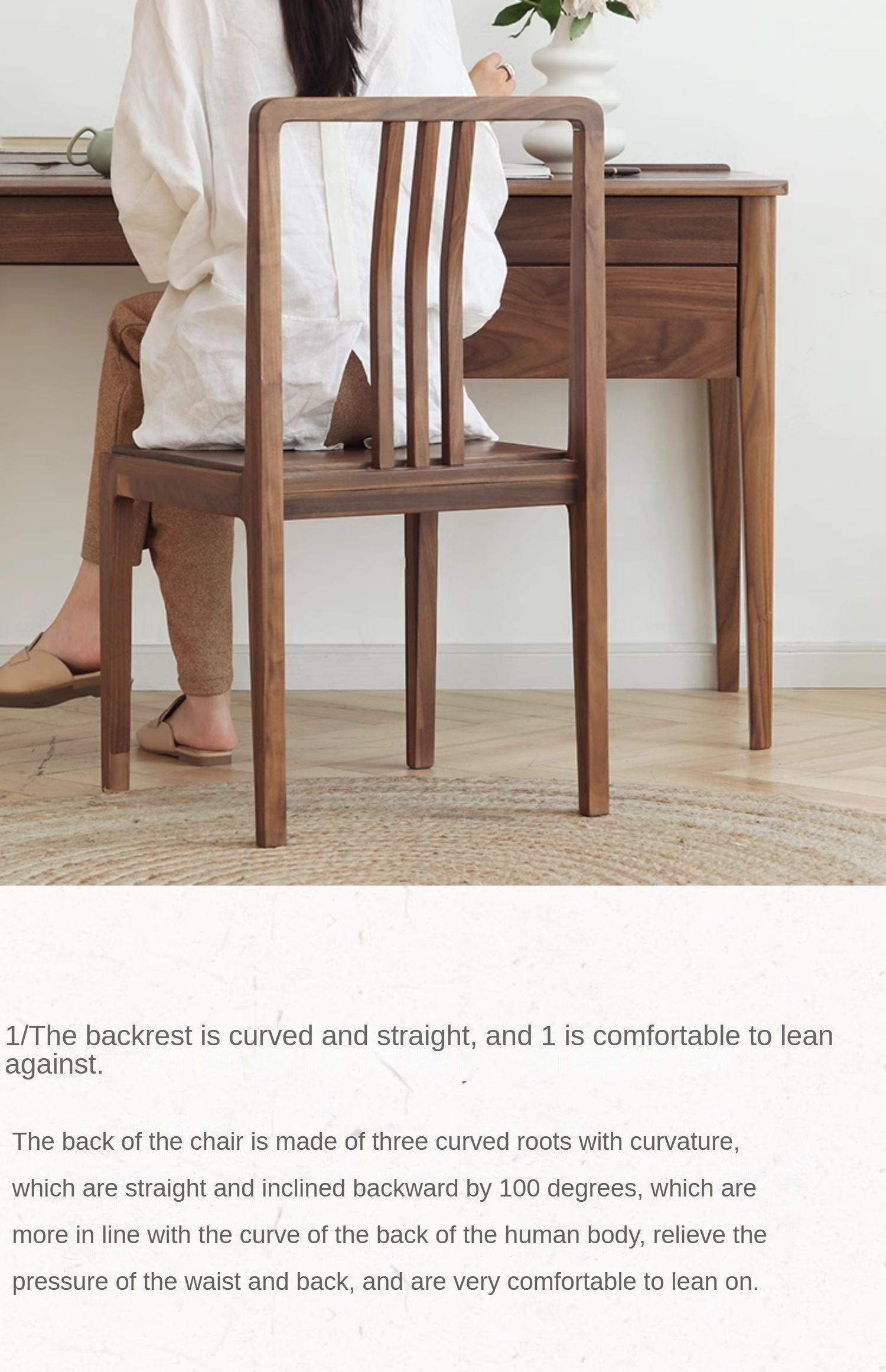 Black Walnut Solid Wood Dining Chair with Backrest 4pcs