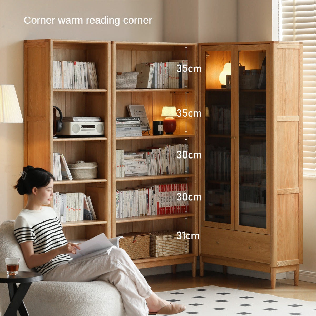 Oak Solid Wood Modern Glass Door Bookcase