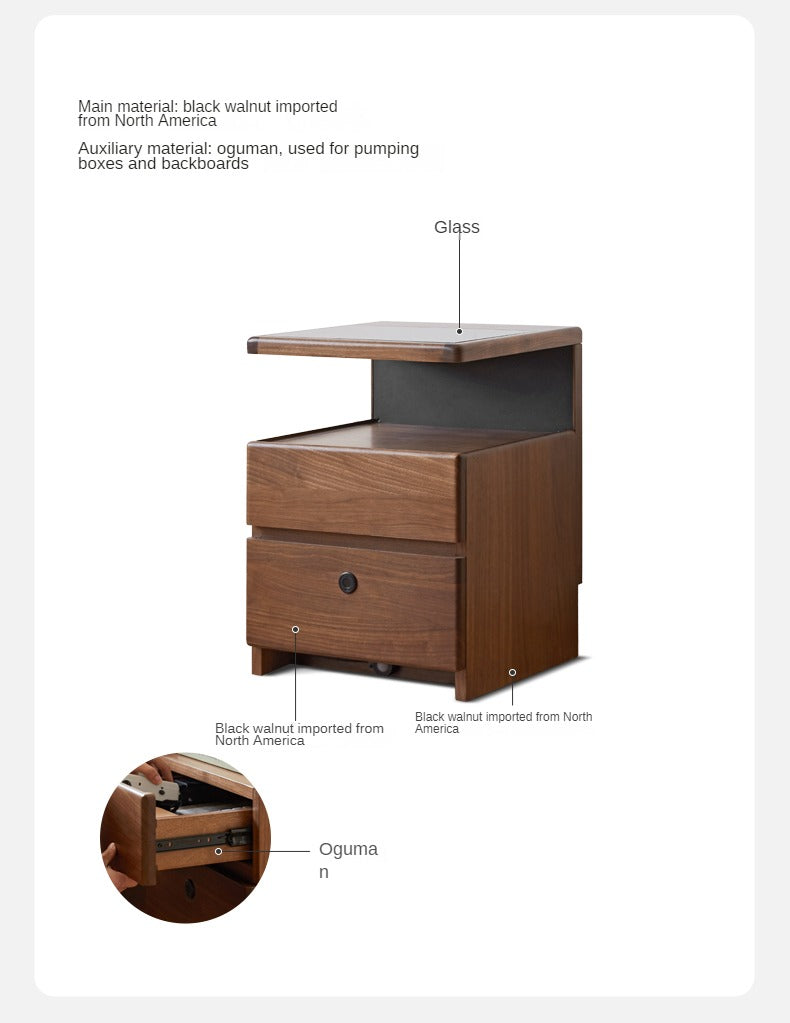 Cherry, Black Walnut, Sandalwood Solid Wood Wireless Charging with Lock Smart Nightstand.