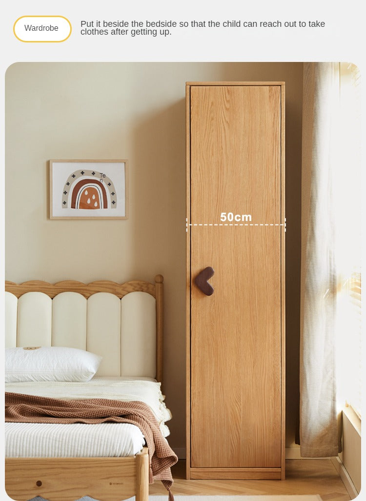 Oak Solid Wood Children's Wardrobe, Bookcase Combination