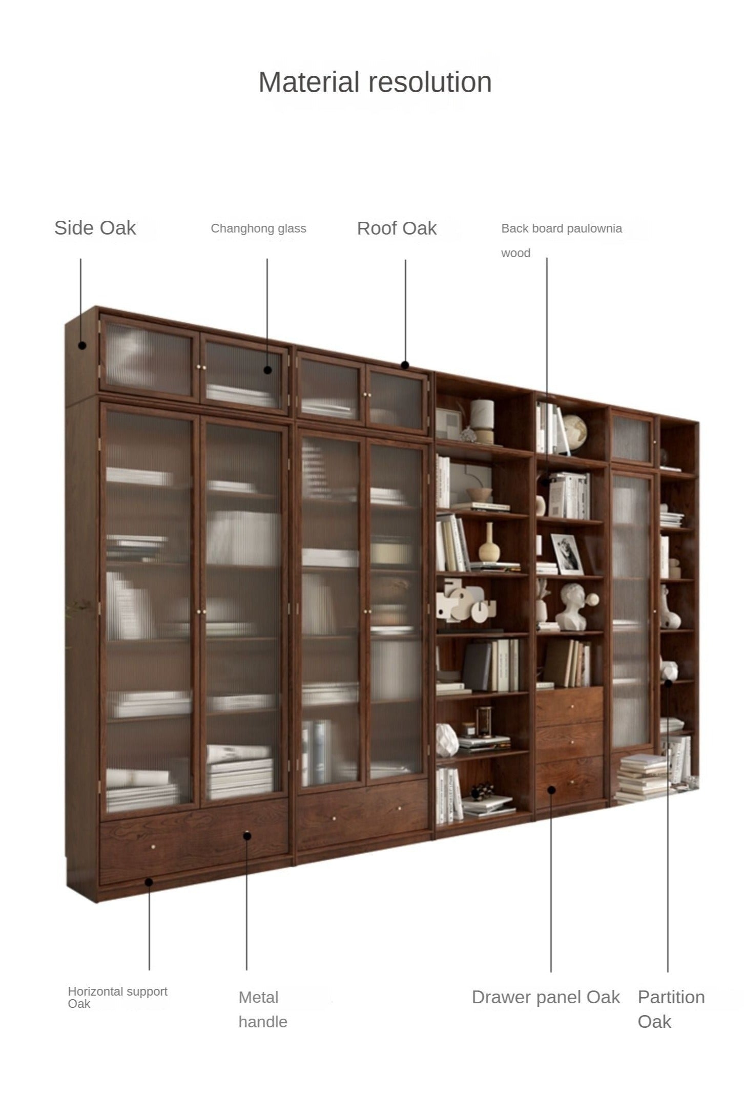 Oak Solid Wood Dust-Proof Glass Door Wall Floor-to-ceiling Bookshelf