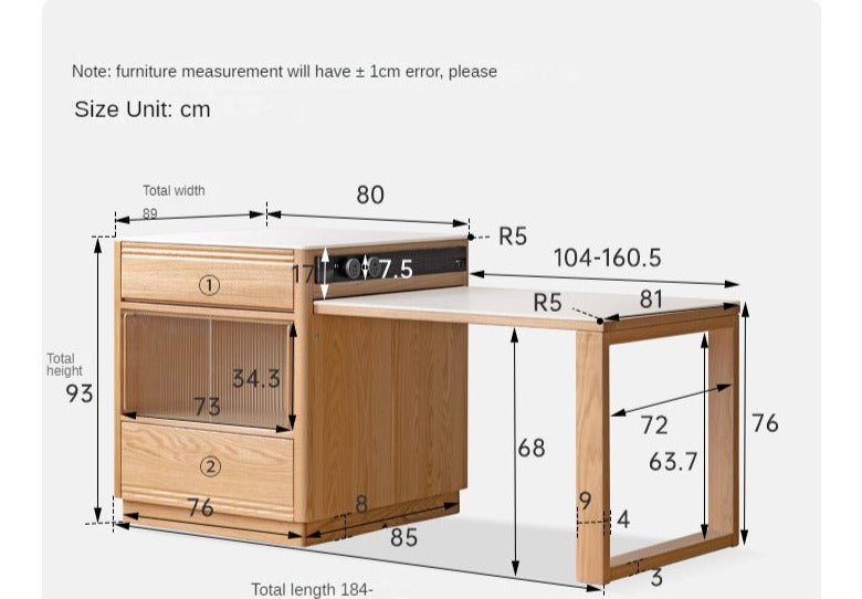 Oak Solid Wood Island + Table Integrated Retractable Rock Board