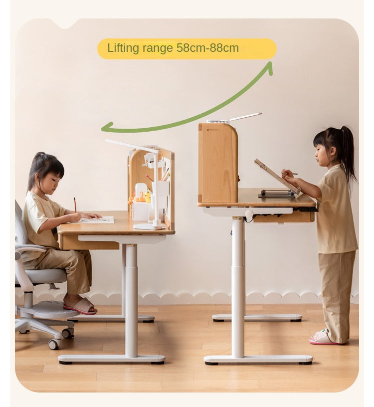 Beech Solid Wood Children's Electric Lifting Study Table
