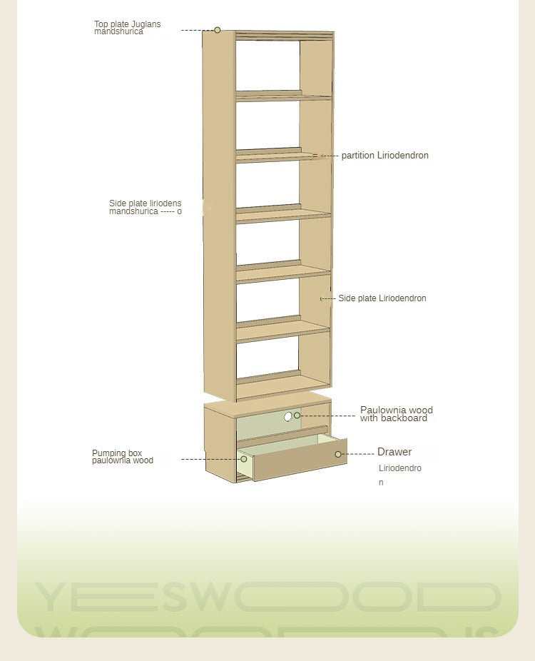 Poplar, Rubber Solid Wood Bookshelf Wall-To-Ceiling Shelf White Cream Style