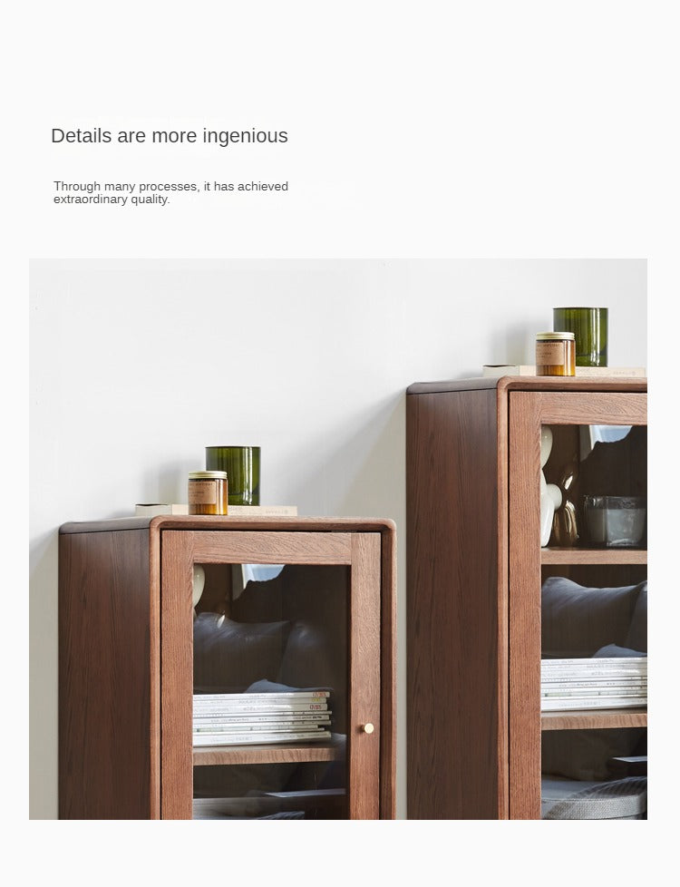 Oak Solid Wood Side Cabinet, Walnut Color