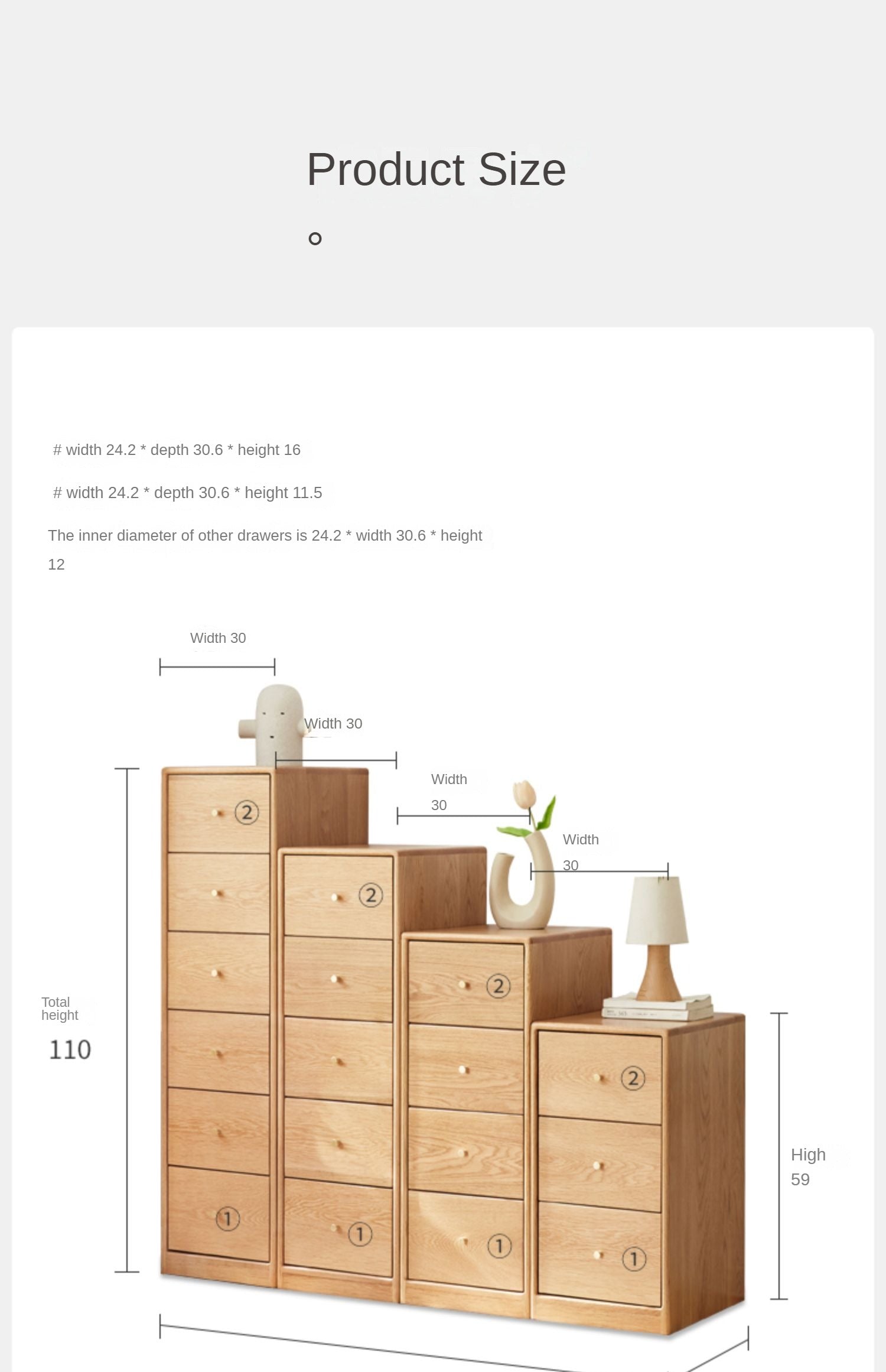 Oak, Beech Solid Wood Side Cabinet, Multi-Functional Storage