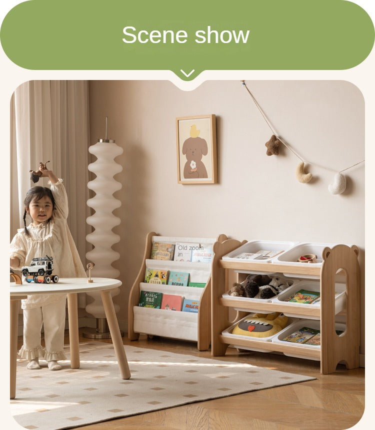 Poplar Solid Wood Children's Floor-standing Multi-layer Storage Rack.