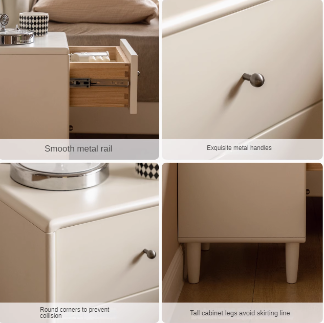 Solid RubberWood White Cream Style Nightstand