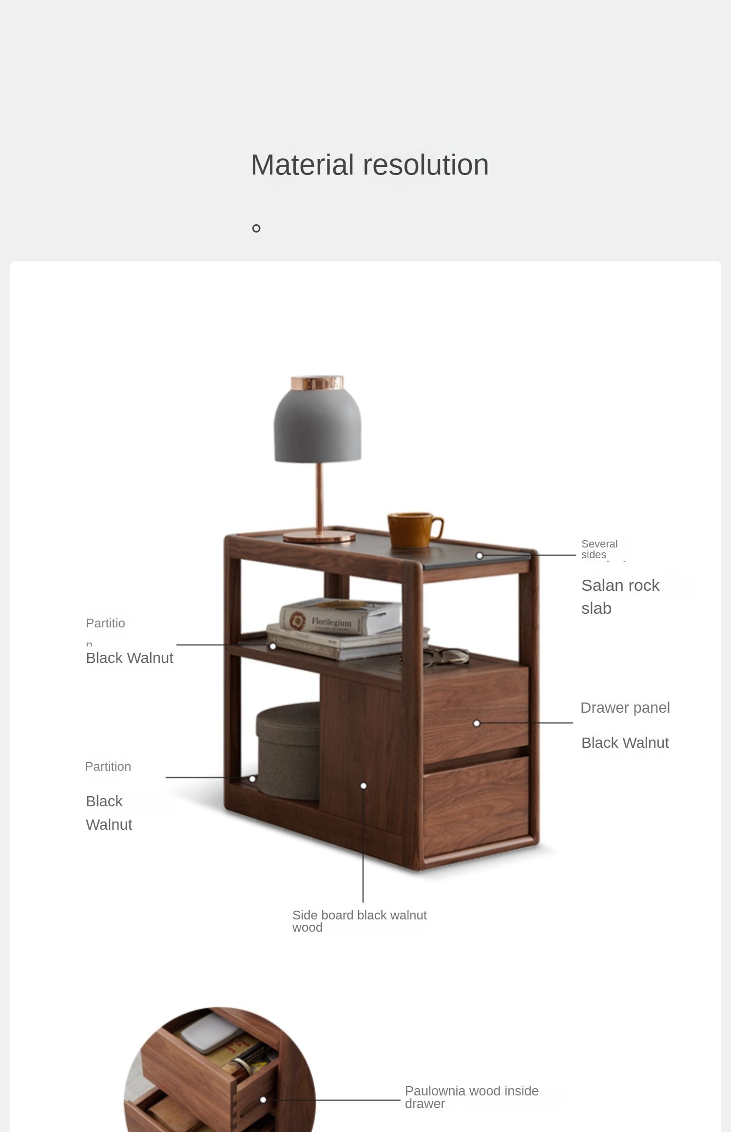 Black Walnut, Sandalwood With Slate Top Side Table