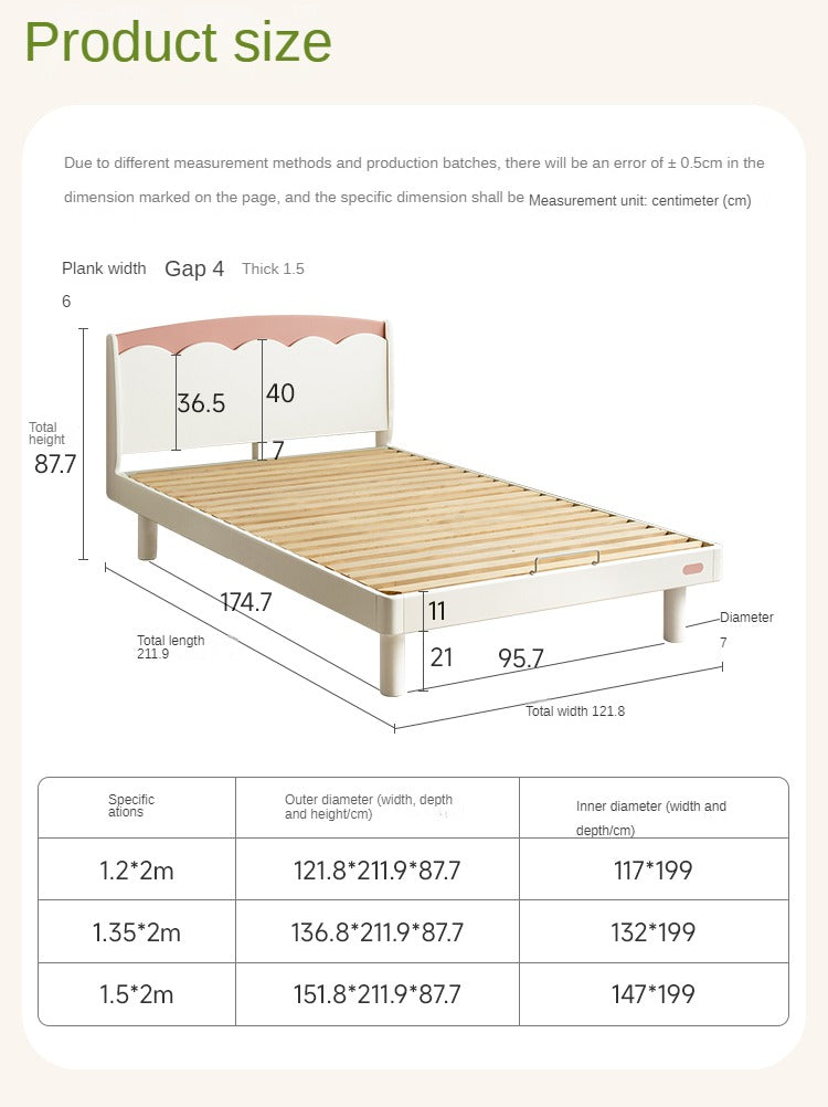 Rubber Solid Wood Cream Style Single Bed.