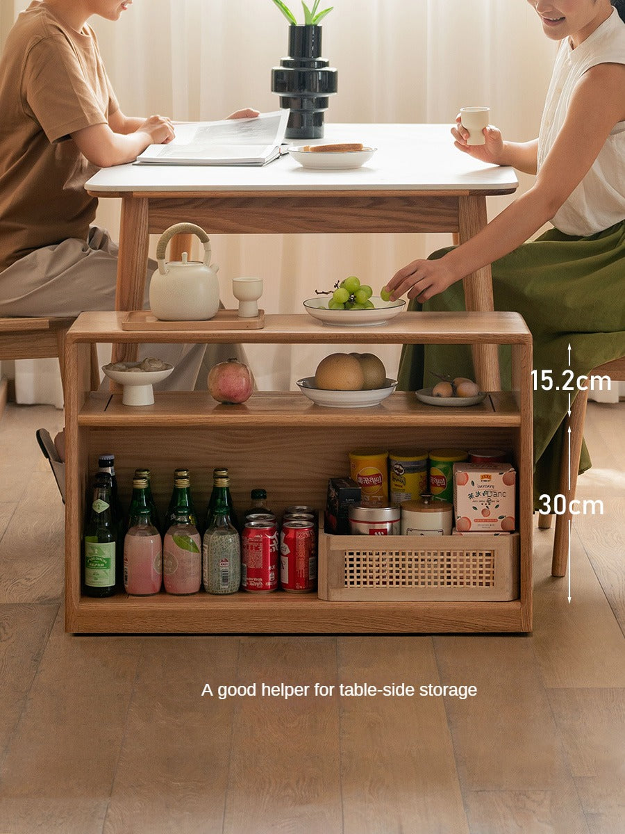 Oak Solid Wood Wheel Side Table