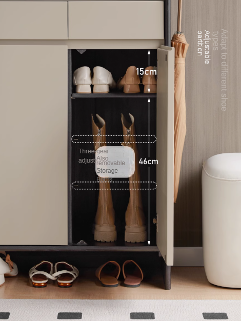 Oak, Rubberwood Solid Wood Porch Cabinet, Shoe Cabinet Slate Top