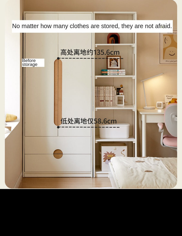 Solid Rubberwood, Beech Solid Wood Kids Wardrobe.