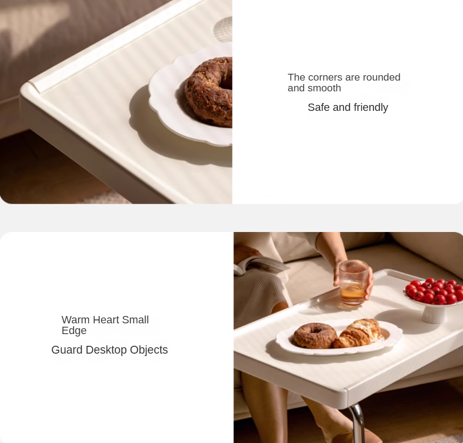 Solid RubberWood Edge Table C-type Mobile