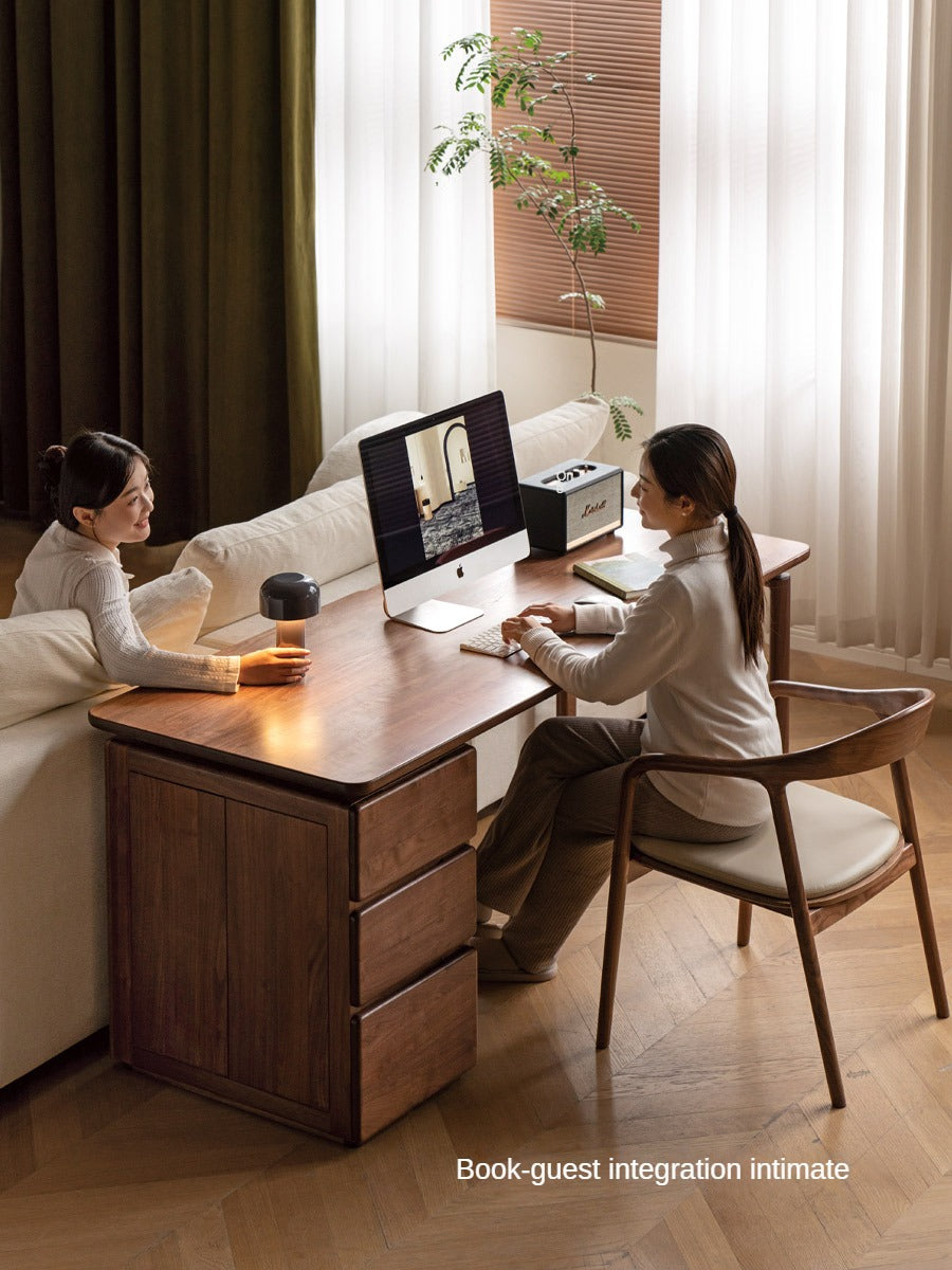 Black Walnut Solid Wood Desk Cabinet Integrated Work Table