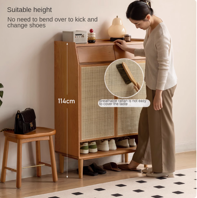 Сherry Solid Wood Rattan Locker Shoe Cabinet