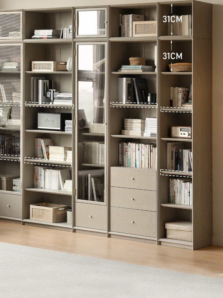 Oak Solid Wood Combination Bookcase Light Luxury, Floor-To-Ceiling Bookshelf