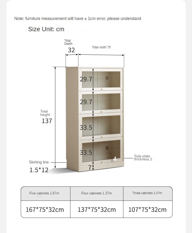 Oak Solid Wood Bookcase Cream Flip Door Glass Display Cabinet