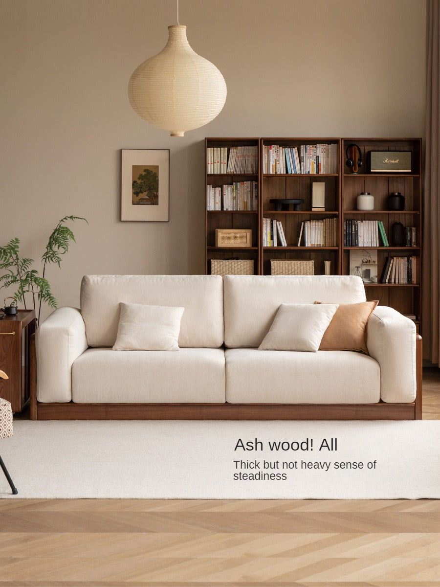 Ash Solid Wood Floor Fabric Tofu Block Sofa.