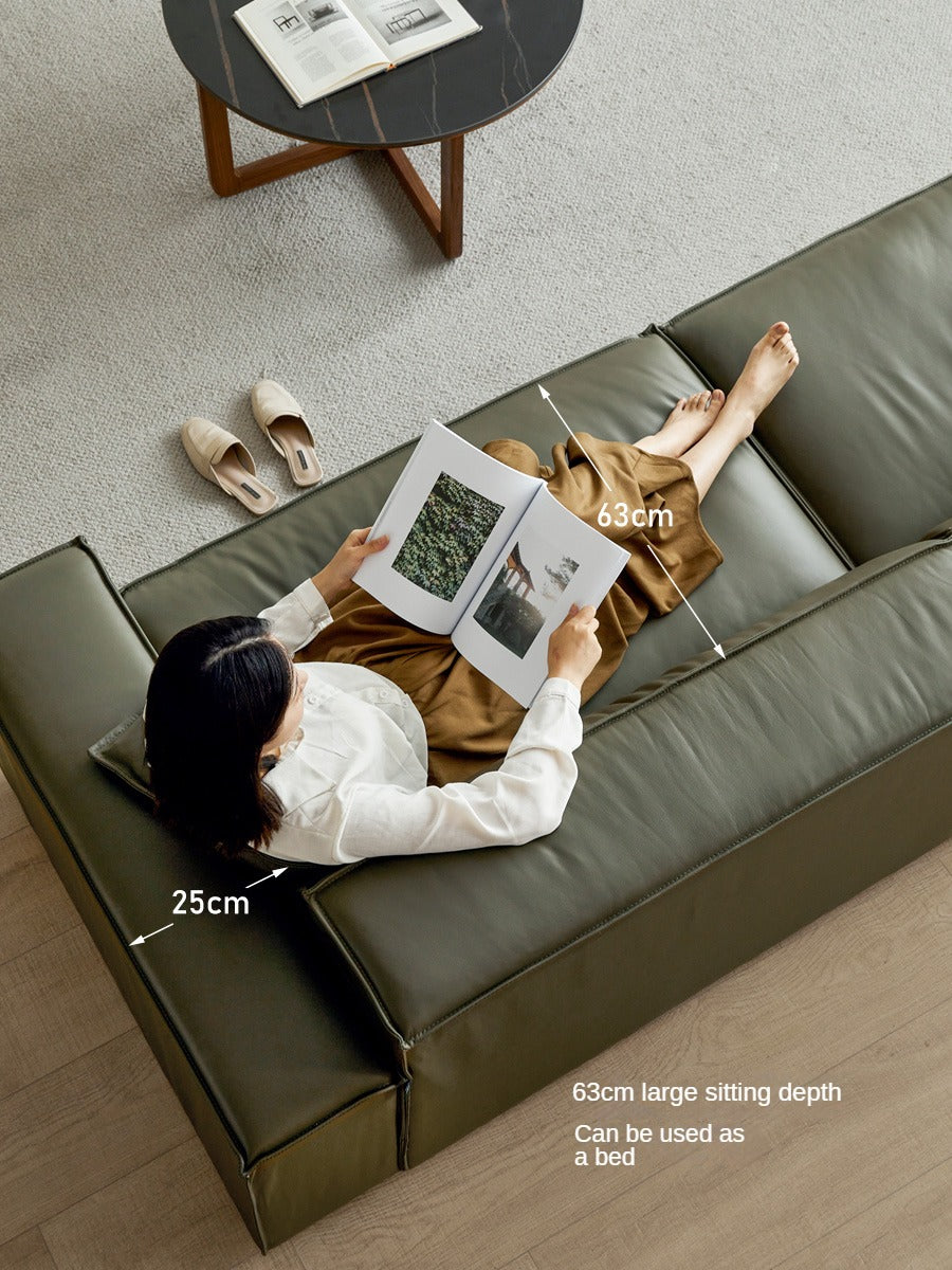 First Layer Yellow Cowhide Italian Tofu Block Sofa.