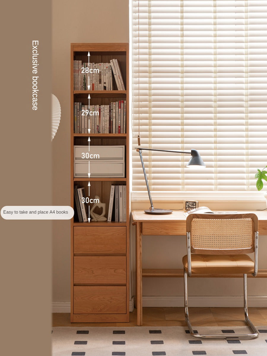 Cherry Solid Wood Bookcase Floor-Standing Free Combination Bookshelf