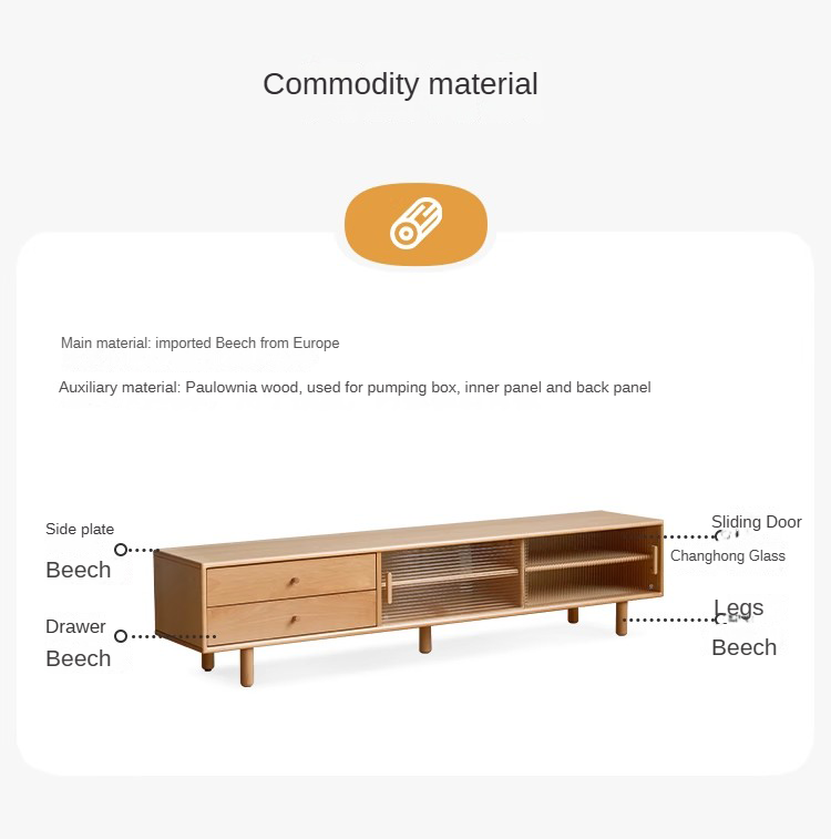 European Beech Solid Wood Large Capacity TV Cabinet.