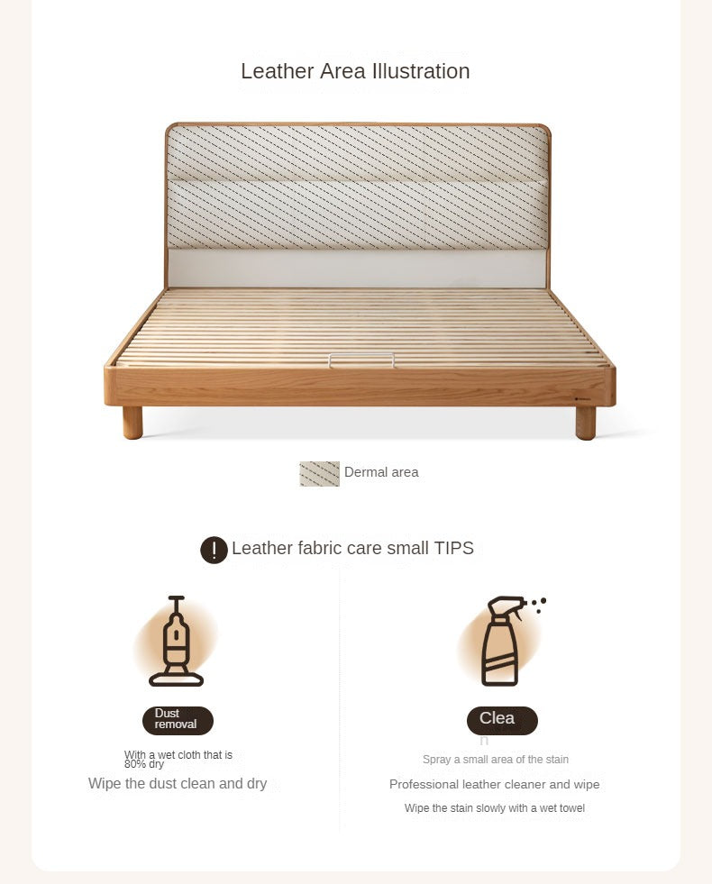 Oak, Ash Solid Wood Genuine Leather Soft Bed