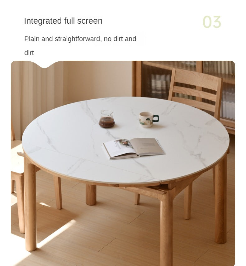 Solid Ruberwood, Oak, Ash Solid Wood Retractable Rock Plate Dining Table