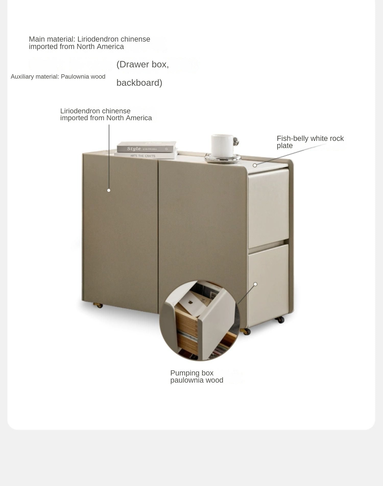 Poplar Solid Wood Side Table With Rock Slab Top