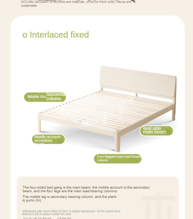Poplar, Rubberwood Solid Wood Bed Modern Simple Cream Style