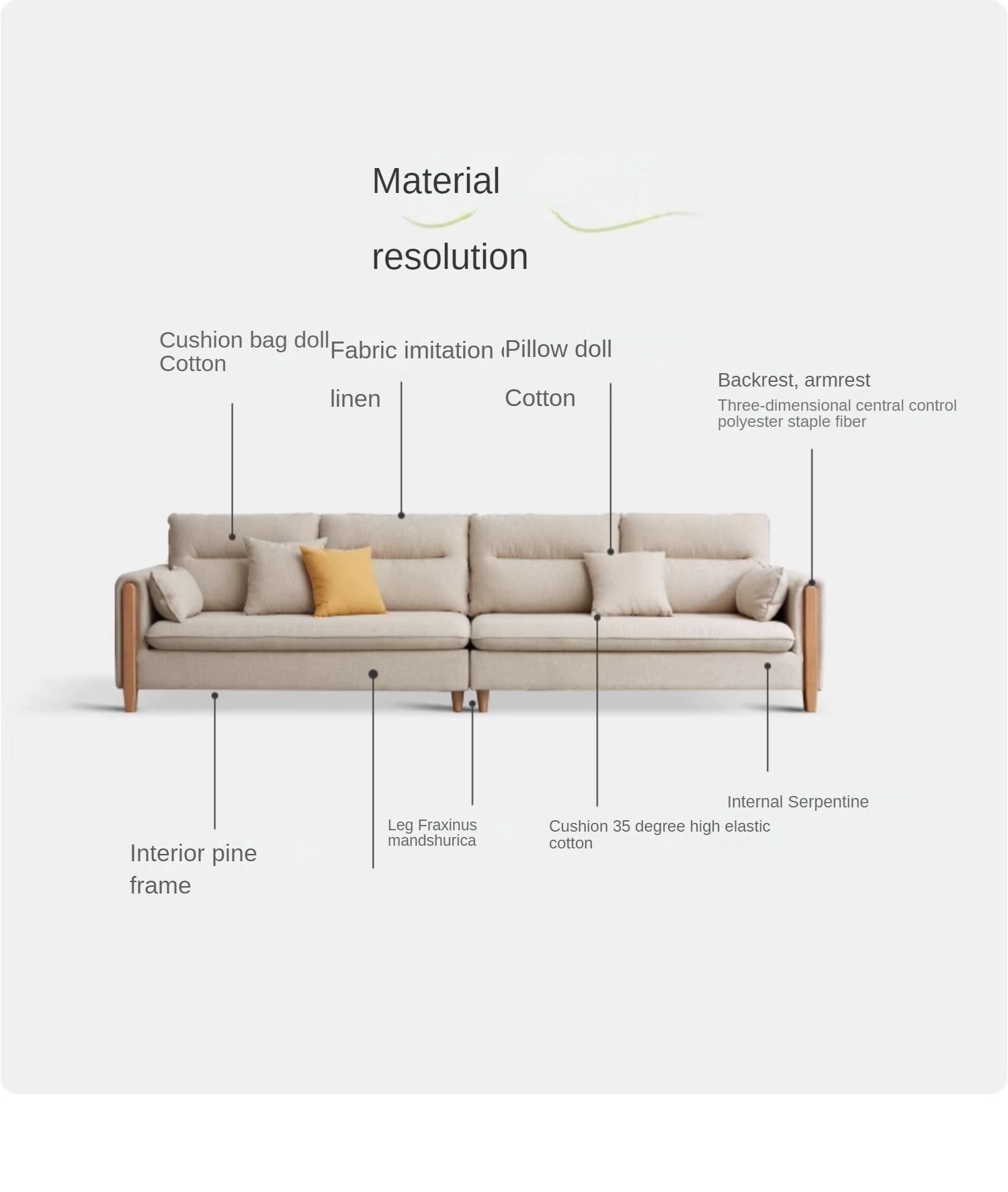 Oak Solid Wood Luxury Fabric Sofa.