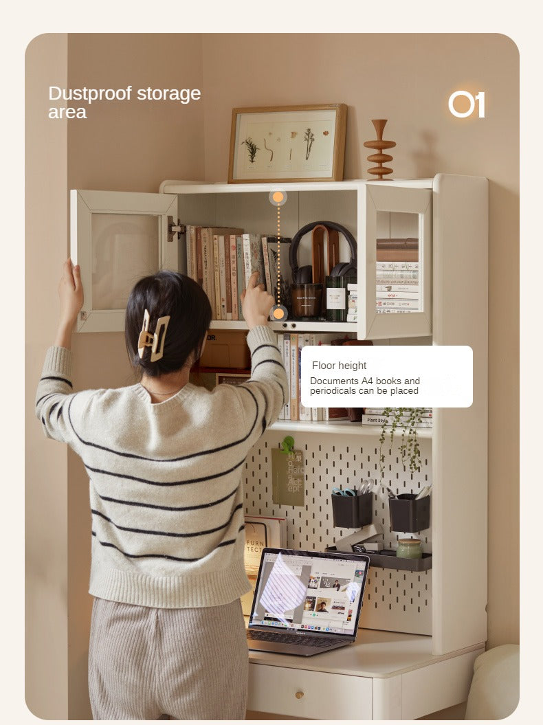 Poplar, Solid Rubberwood Rock Board Desk Bookshelf Integrated White Cream