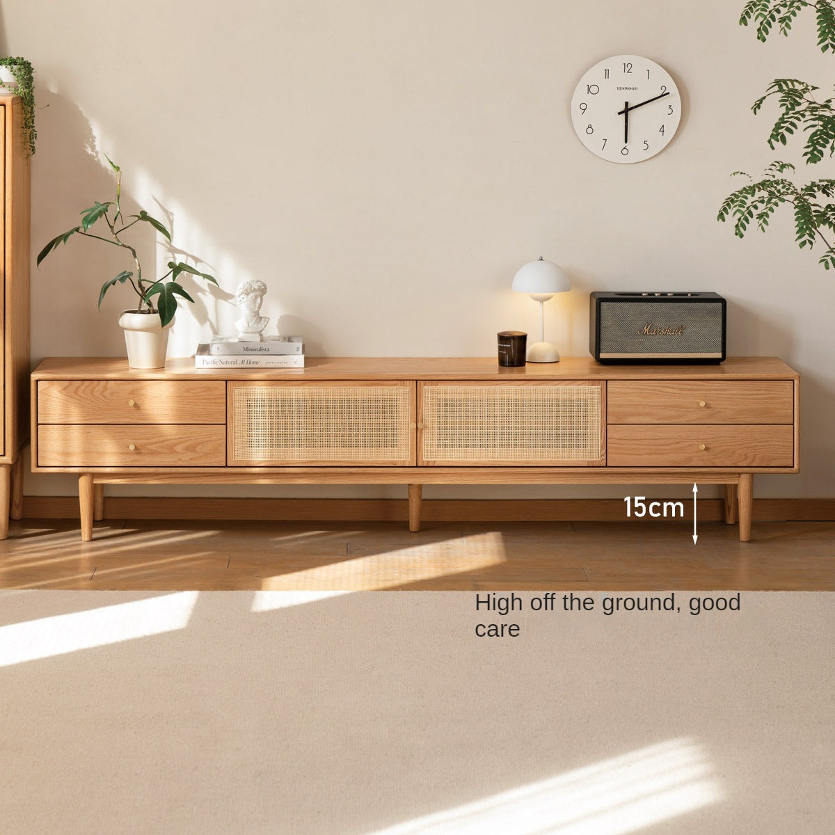 Oak Solid Wood Rattan TV Cabinet