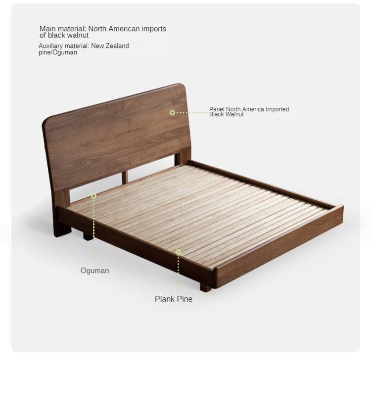 North American Black walnut, Ash solid wood bed simple high head.