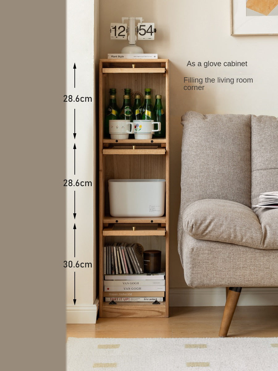 Oak Solid Wood Bookcase Corner Glass Flip Door