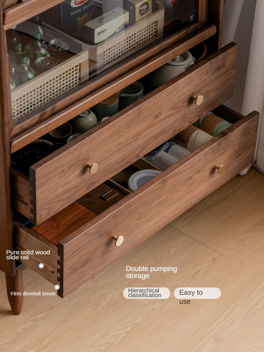 Black Walnut Solid Wood Side Cabinet Flip Door