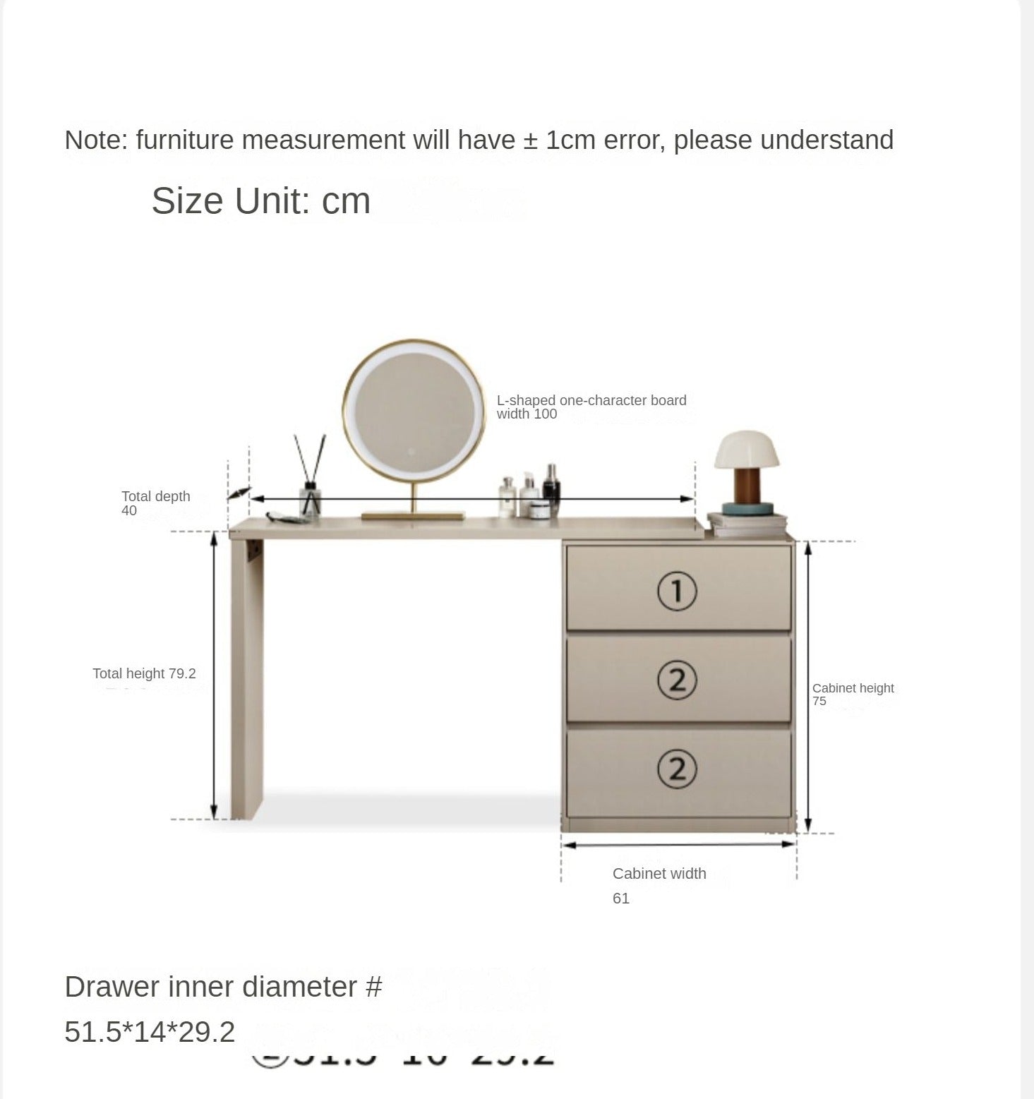 Poplar, Oak Solid Wood Telescopic Vanity Table Three Drawers.