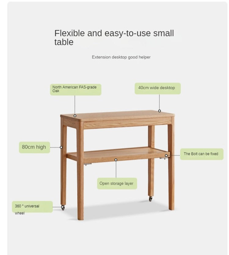 Oak Solid Wood Edge Table, Movable Small Table
