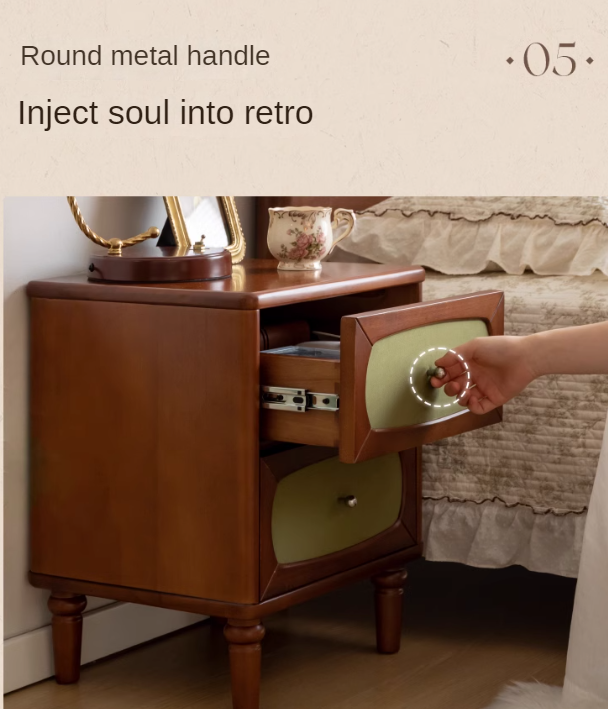 Poplar, Black Walnut Solid Wood French Retro Style Nightstand