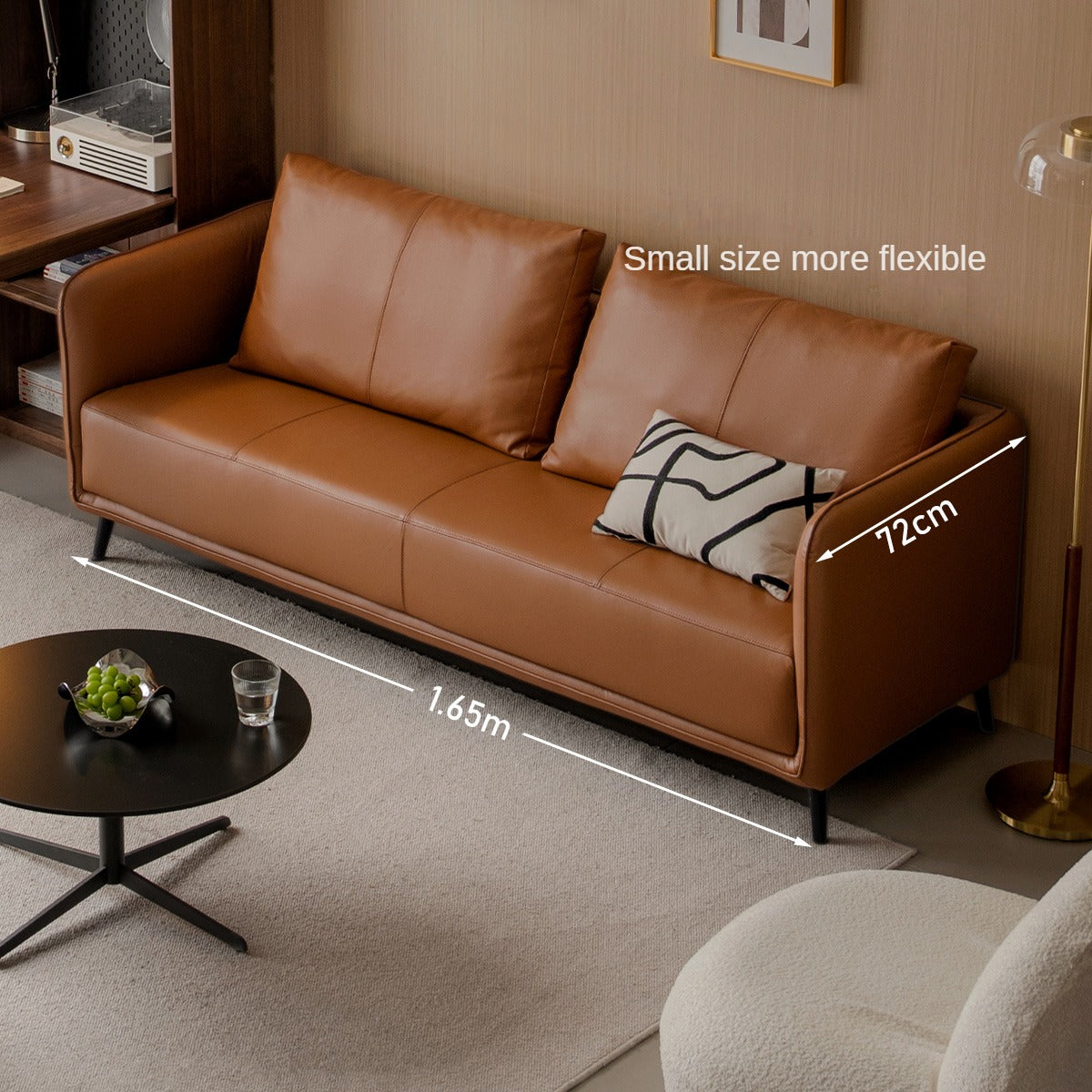 Leather Italian Minimalist Top Layer Cowhide Sofa.