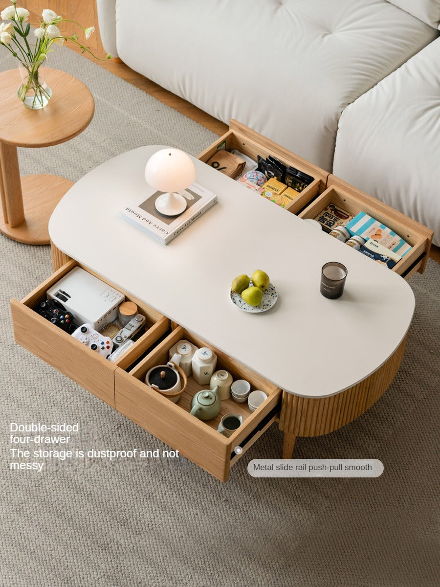 Oak Solid Wood Slate Coffee Table Modern Log Coffee Table
