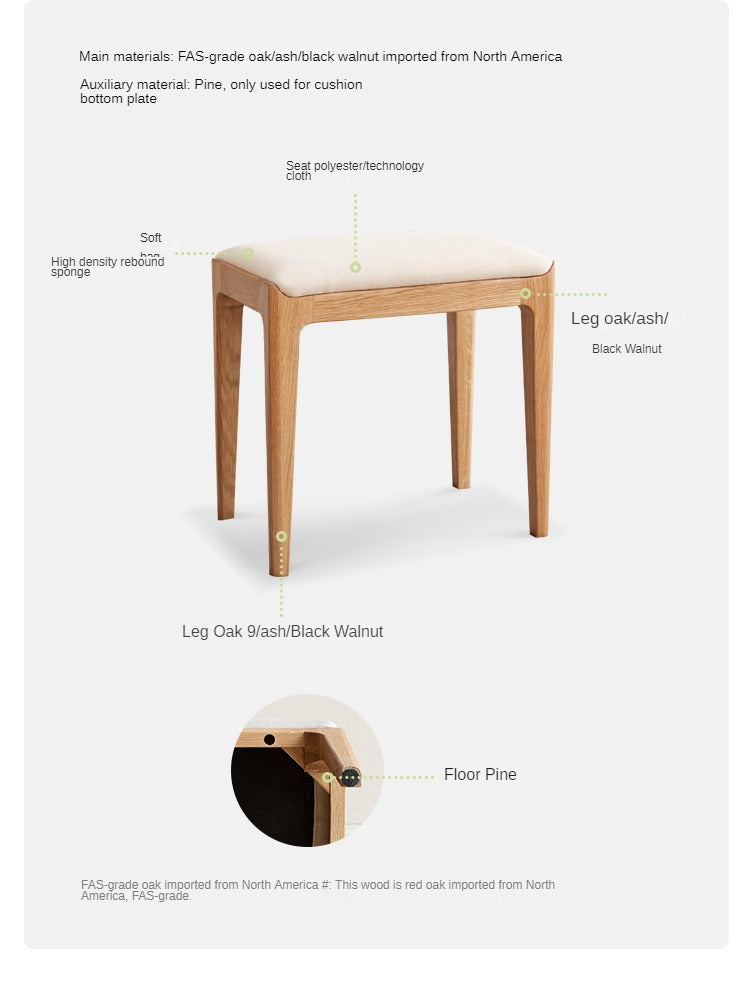 Oak, Ash, Black Walnut solid wood Makeup Stool