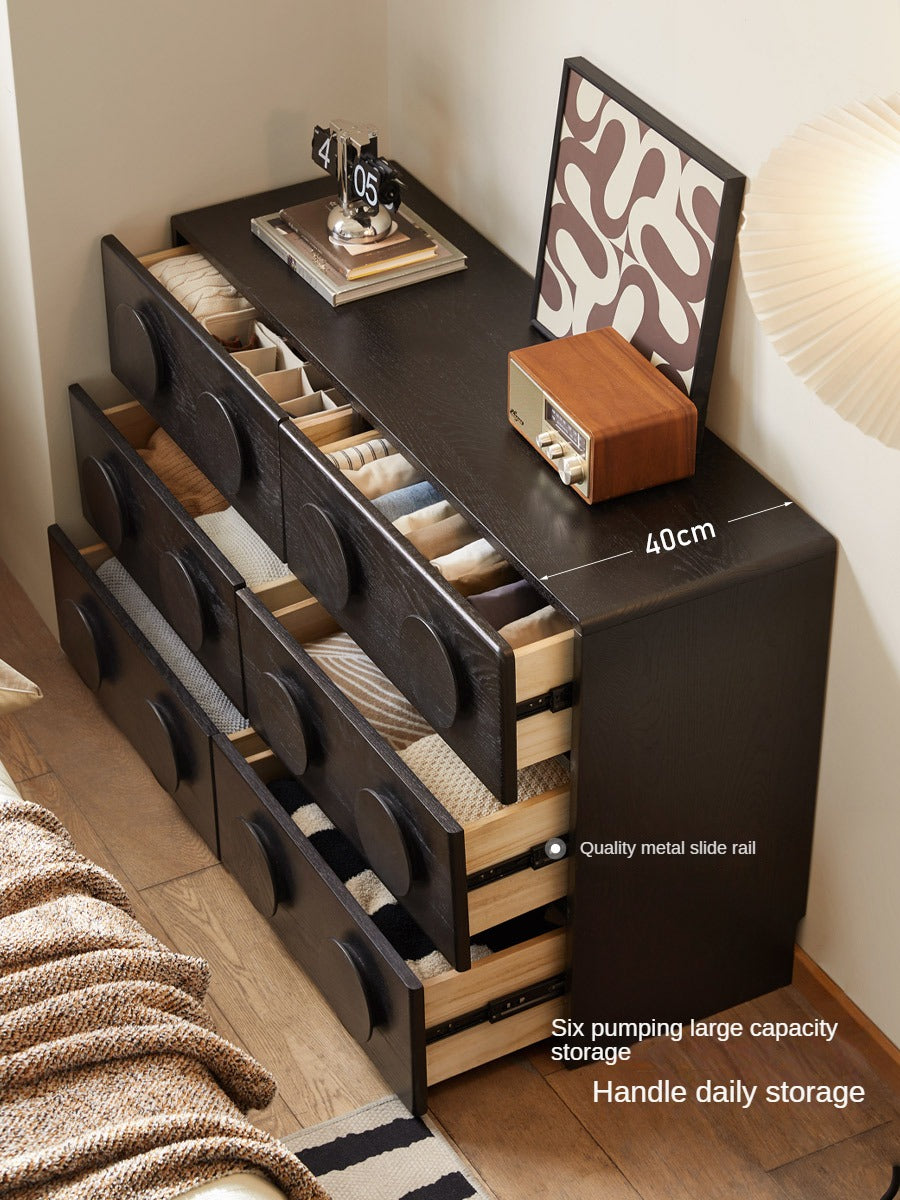 Oak Solid Wood Chest of Drawers Retro Black