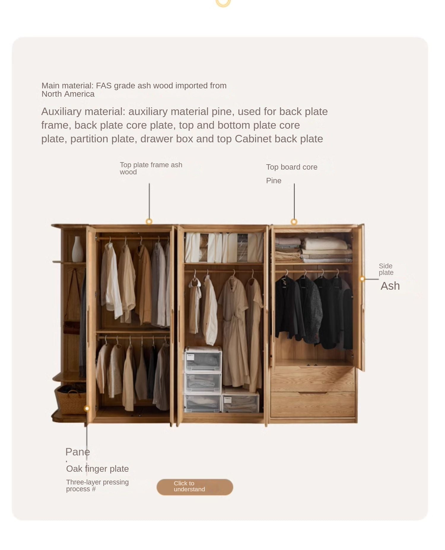 Ash Solid Wood Wardrobe Modern.