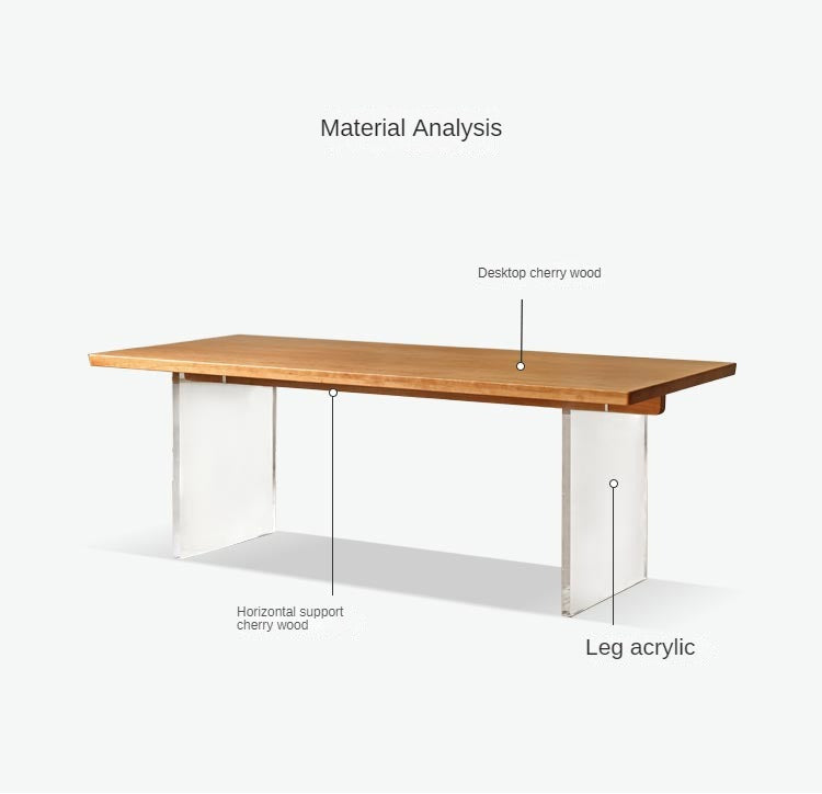 Oak, Cherry Solid Wood Acrylic Suspended Dining Table