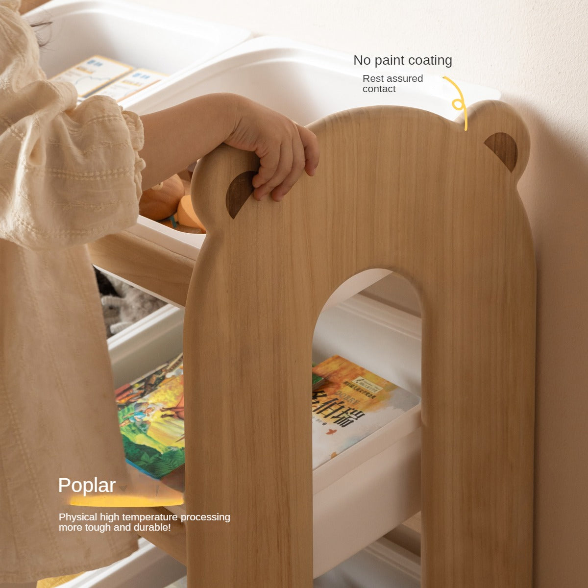 Poplar Solid Wood Children's Floor-standing Multi-layer Storage Rack.