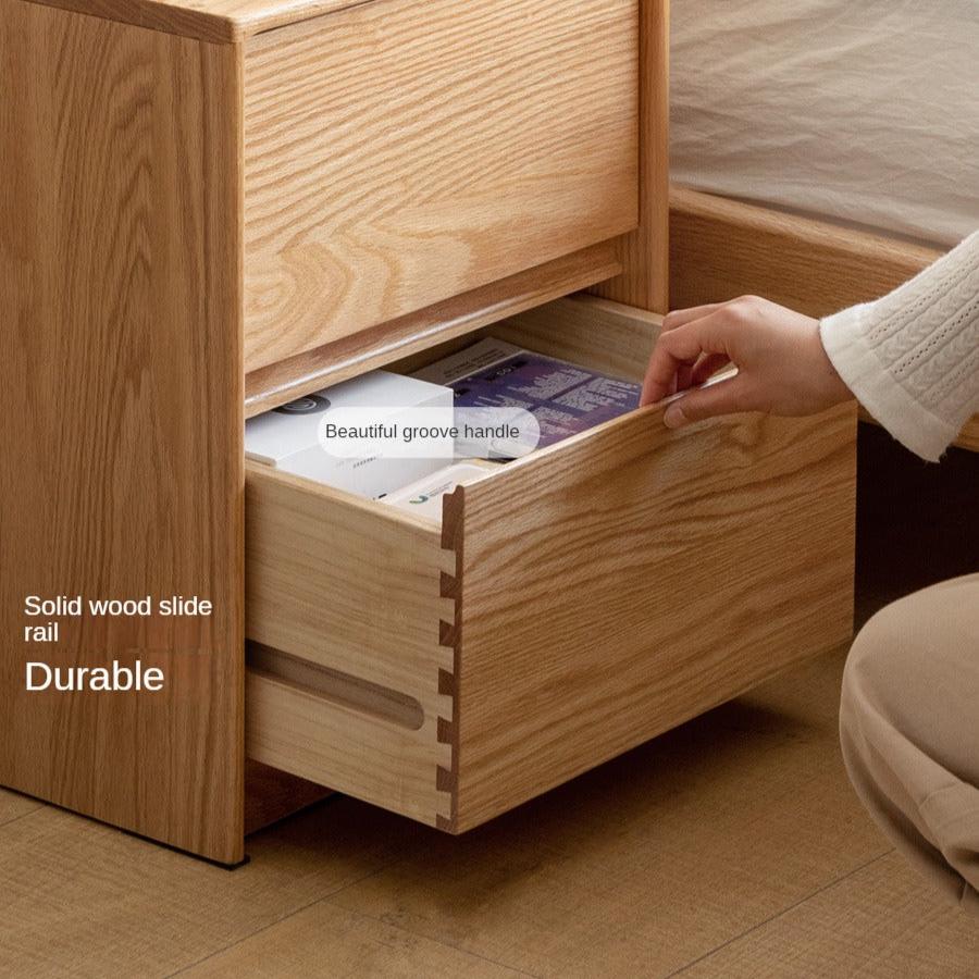 Oak Solid Wood, Solid Rubberwood Two Drawer Nightstand.