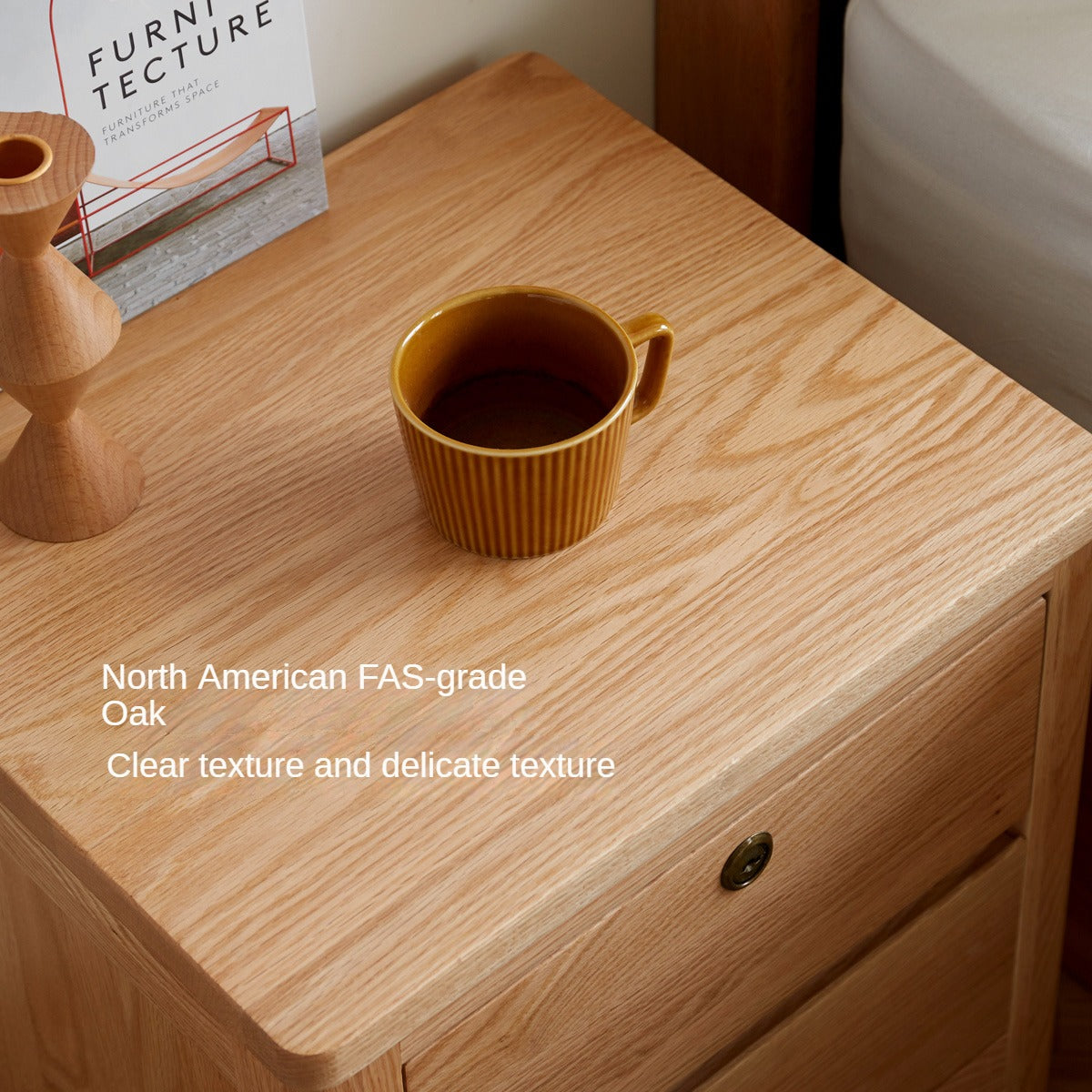 Oak Solid Wood, Solid Rubberwood Nightstand with Locker.