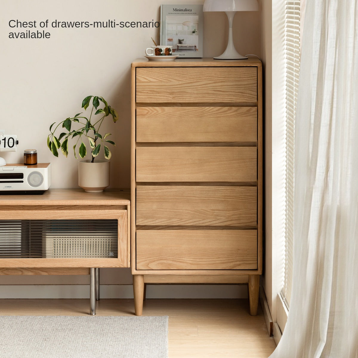 Ash Solid Wood Dresser, Drawer Storage Cabinet