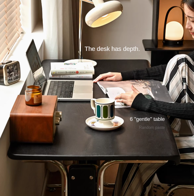 Oak Solid Wood Bauhaus Black Computer Desk.
